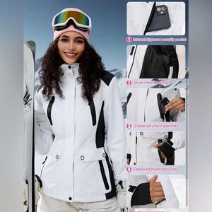 NWT FREE SOLDIER Women's Waterproof Ski Snow Jacket, Fleece, White, Size M